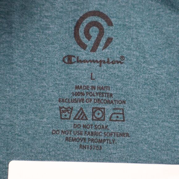Champion Shirt Mens L Green Long Sleeve Crew Neck Polyester Logo Casual T Shirt - Picture 2 of 16